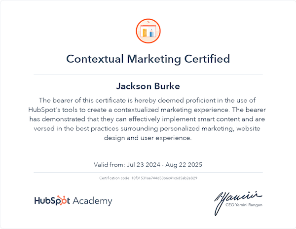Contextual Marketing Certification (Certified by HubSpot)