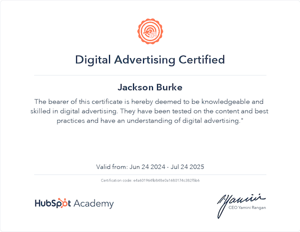 Digital Advertising Certification_HubSpot_07.2025