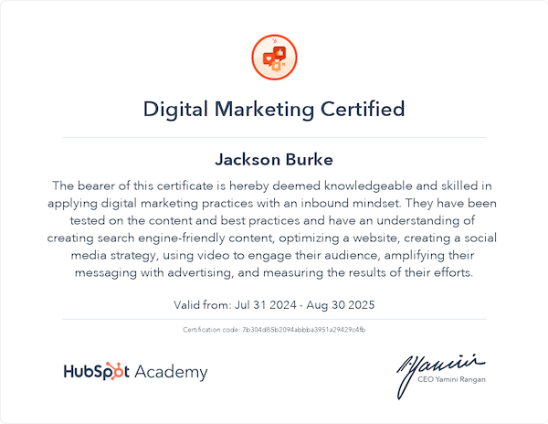 Digital Marketing Certification (Certified by HubSpot)