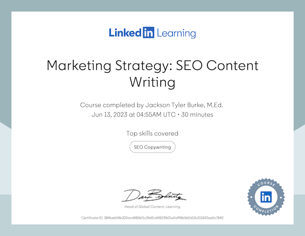 Marketing Strategy SEO Content Writing Certificate_LinkedIn_6.12.23